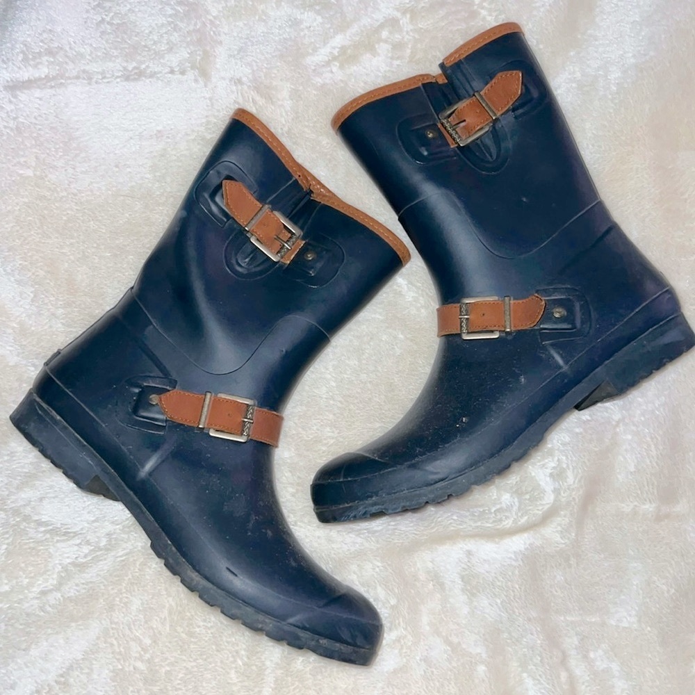SPERRY 🌧️  TOP SIDER LEATHER ACCENT FLEECE LINED WATERPROOF RUBBER RAIN BOOTS 11 - Picture 4 of 10